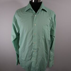 Geoffrey Beene Shirt Mens Large 16 34/35 Pocket Button Up Green Long Sleeve